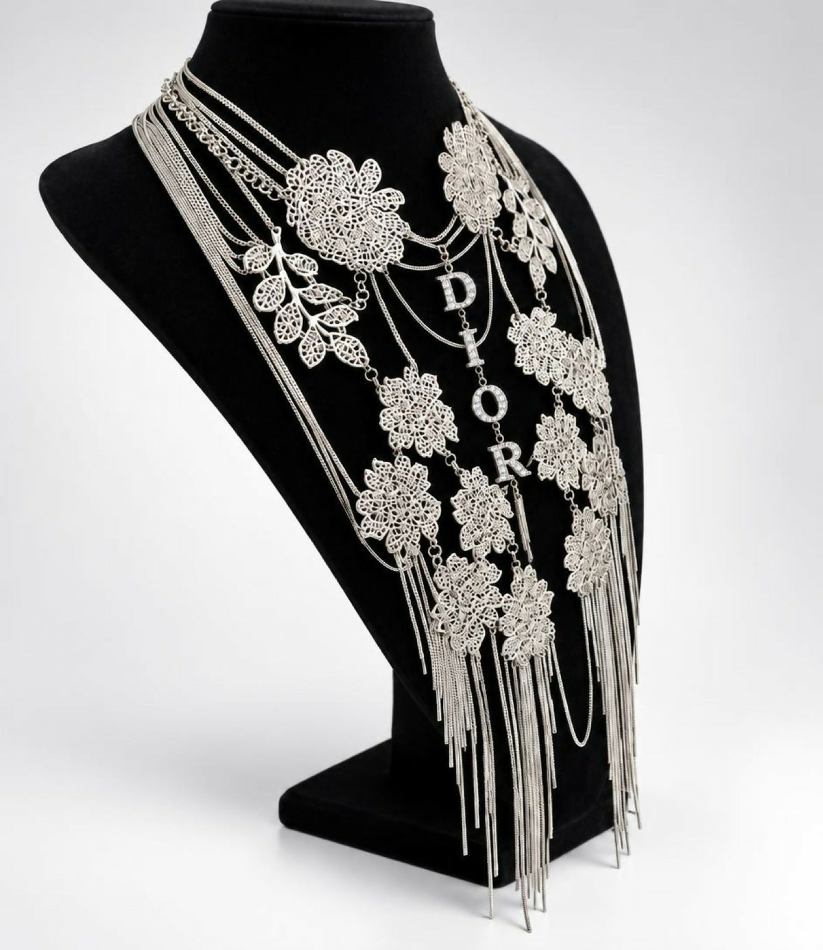 Christian Dior ‘Mata Hari’ Vintage Long Collar Bib Floral Crystal Statement Necklace ultra rare