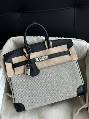 Hermès Birkin 25 Black and White Toile & Leather with Palladium Hardware
