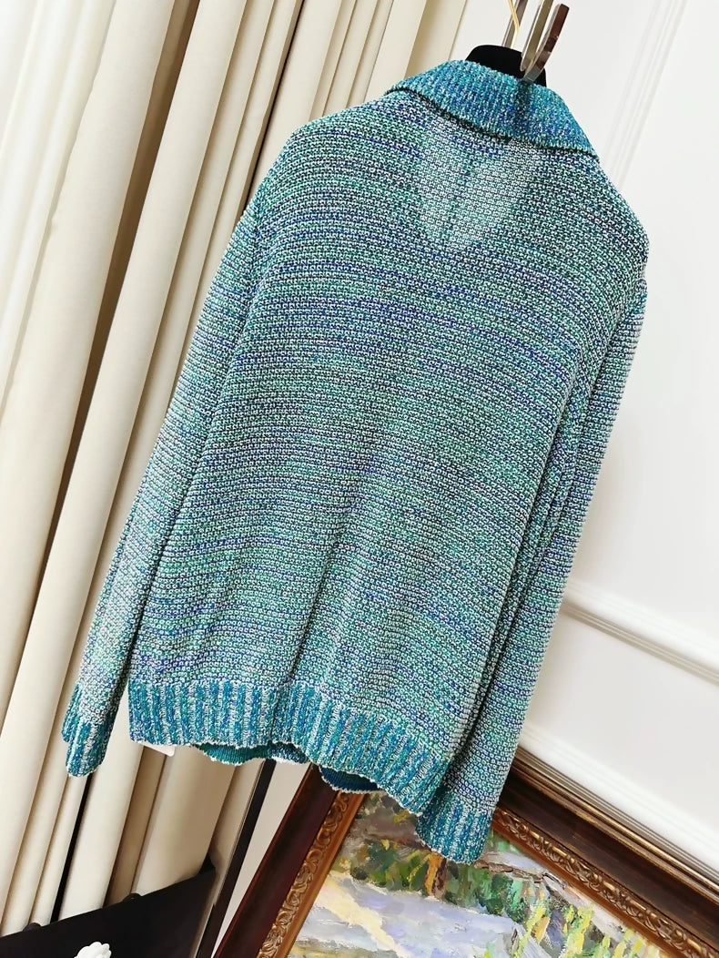 Chanel 23P light blue sequined four-pocket knit cardigan