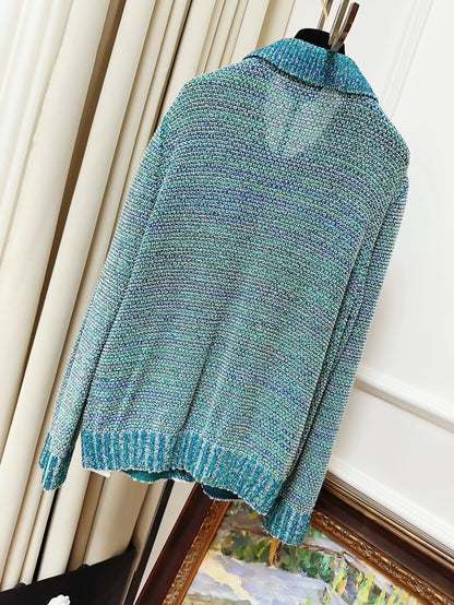 Chanel 23P light blue sequined four-pocket knit cardigan