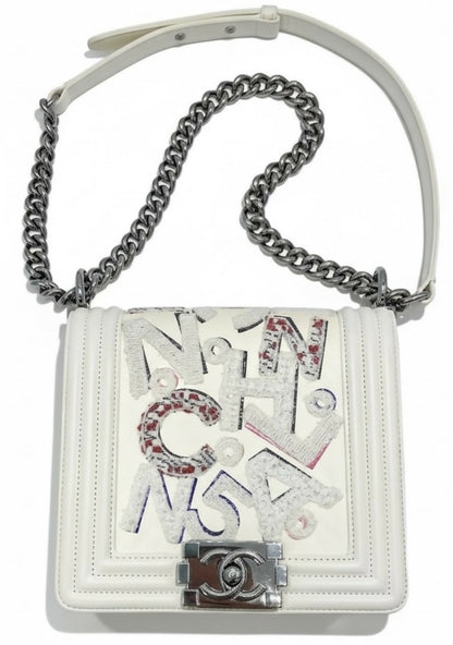 Rare Chanel 14S Limited Edition Graffiti Lambskin Small Boy Bag