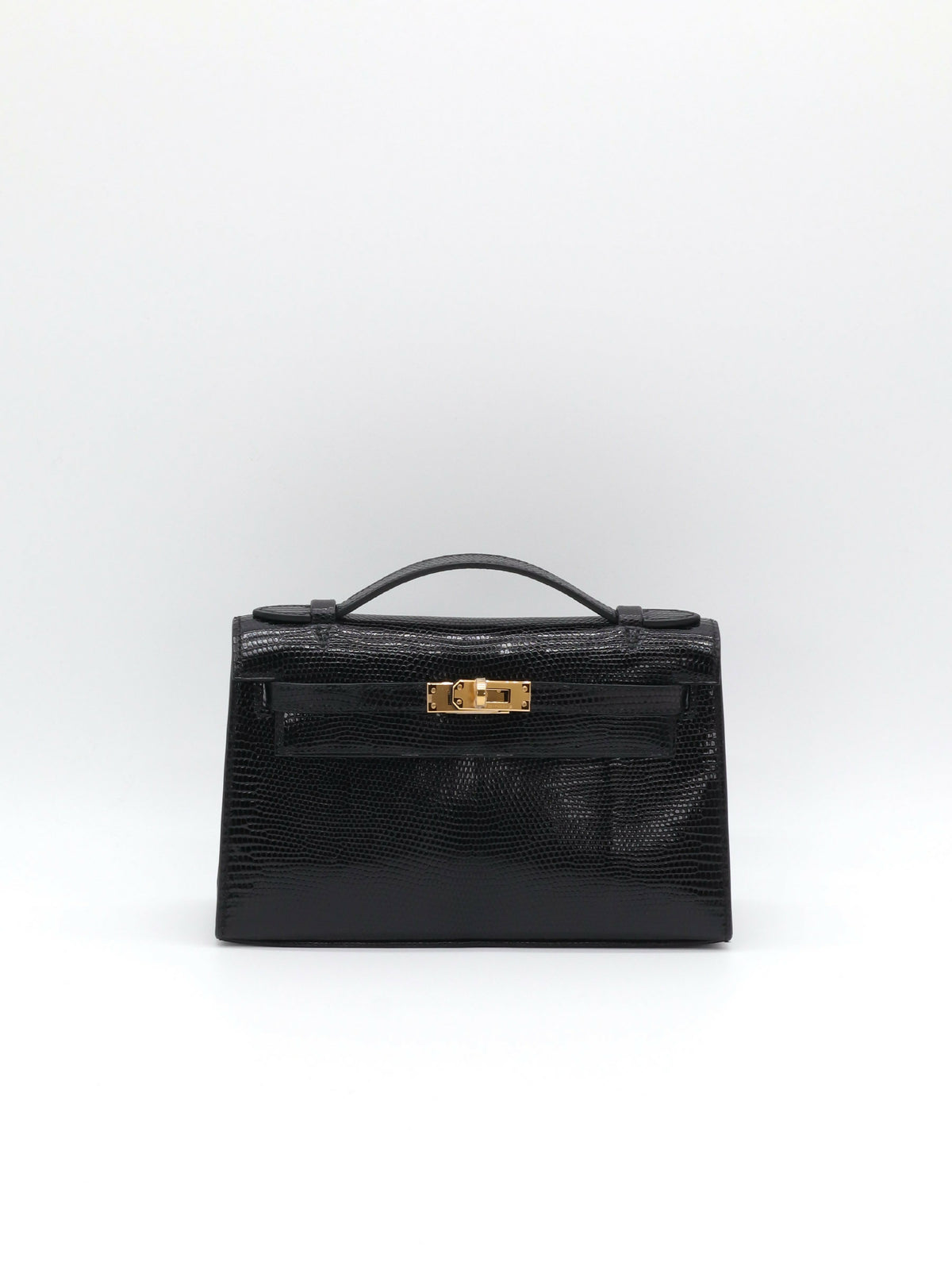 Hermes Kelly Pochette Noir Shiny Nilo Lizard Gold Hardware