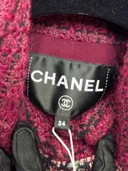 Chanel 23k Burgundy Wool Tweed Turtleneck Jacket with skirt set