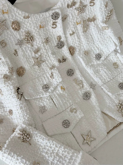 Chanel 22C White All-Over gold charms Jacket