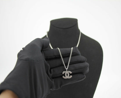 Chanel Vintage 07V Metal Quilted Silver CC Necklace