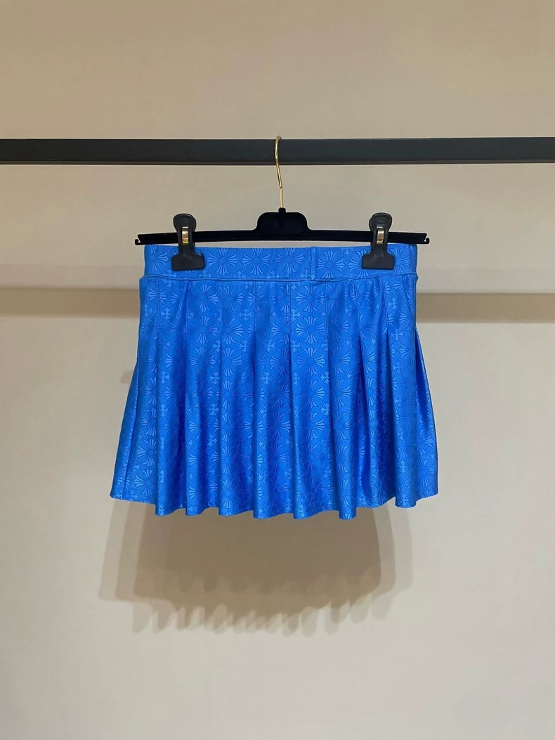Chrome Hearts blue all-over print cross-pattern tennis pleated skirt
