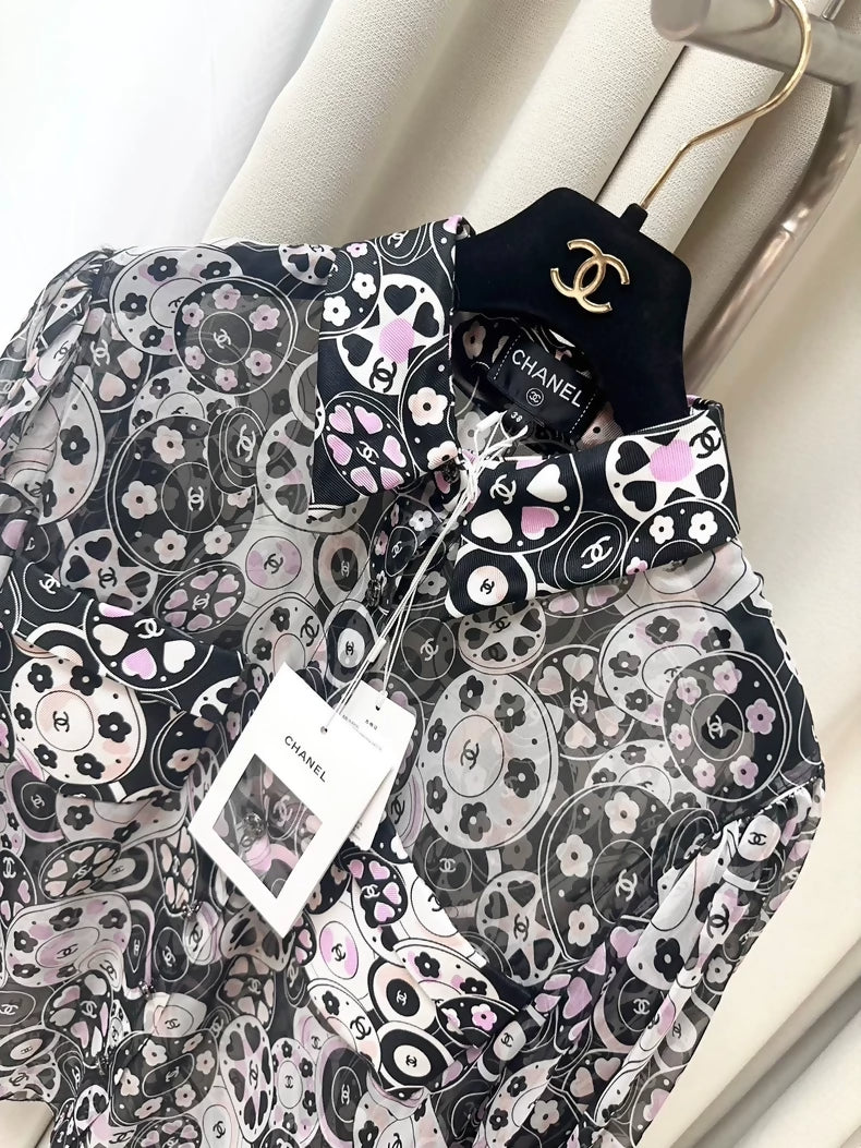 Chanel 24p Pink and Black Mulberry Silk Shirt