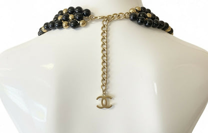 Chanel 16S Airlines 3 Strand 4 CC Extra Long Black Gold Mirror Statement Necklace
