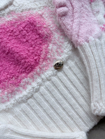 Chanel 22N Pink Gradient White Knit Sweater