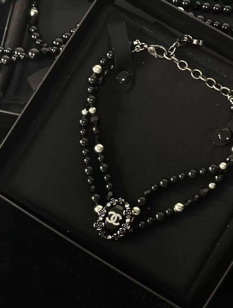 Chanel 22C Black and Gray Double-Layer Pearl Necklace