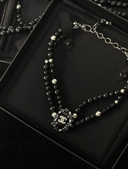 Chanel 22C Black and Gray Double-Layer Pearl Necklace