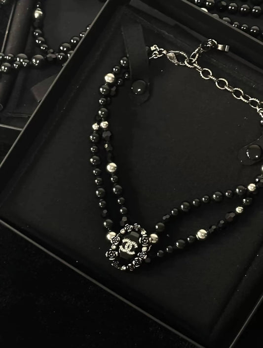 Chanel 22C Black and Gray Double-Layer Pearl Necklace