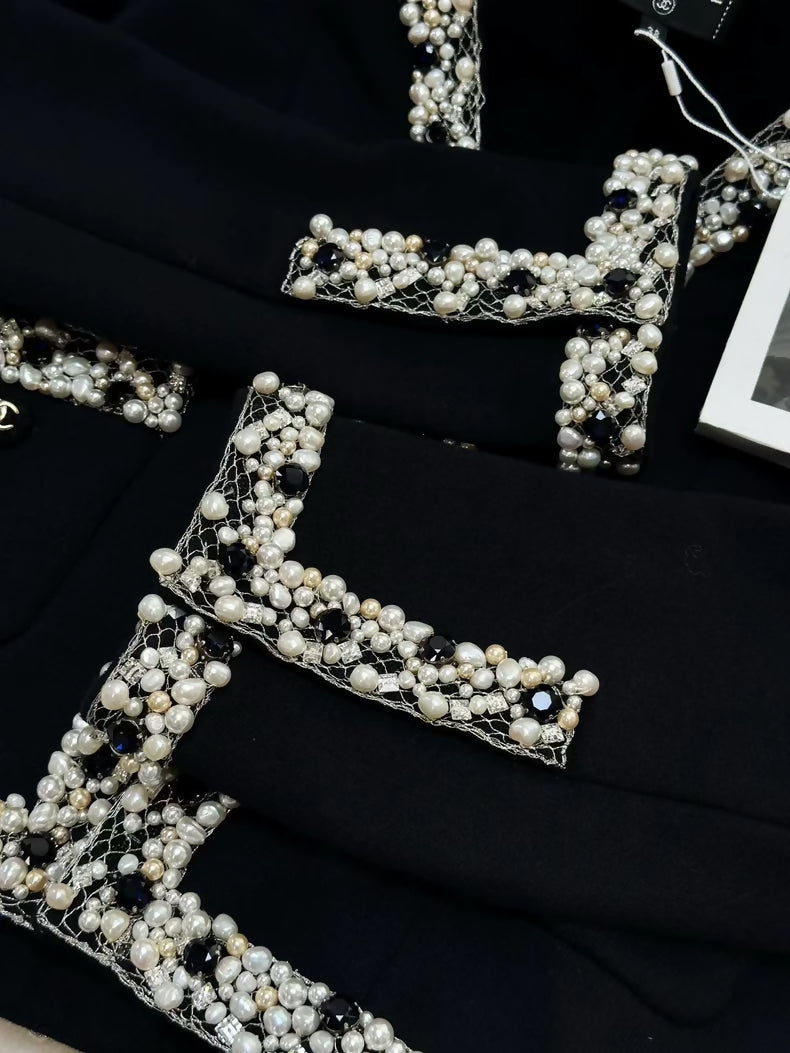 Chanel 20A black tweed & pearls jacket