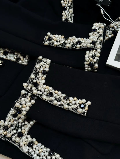 Chanel 20A black tweed & pearls jacket