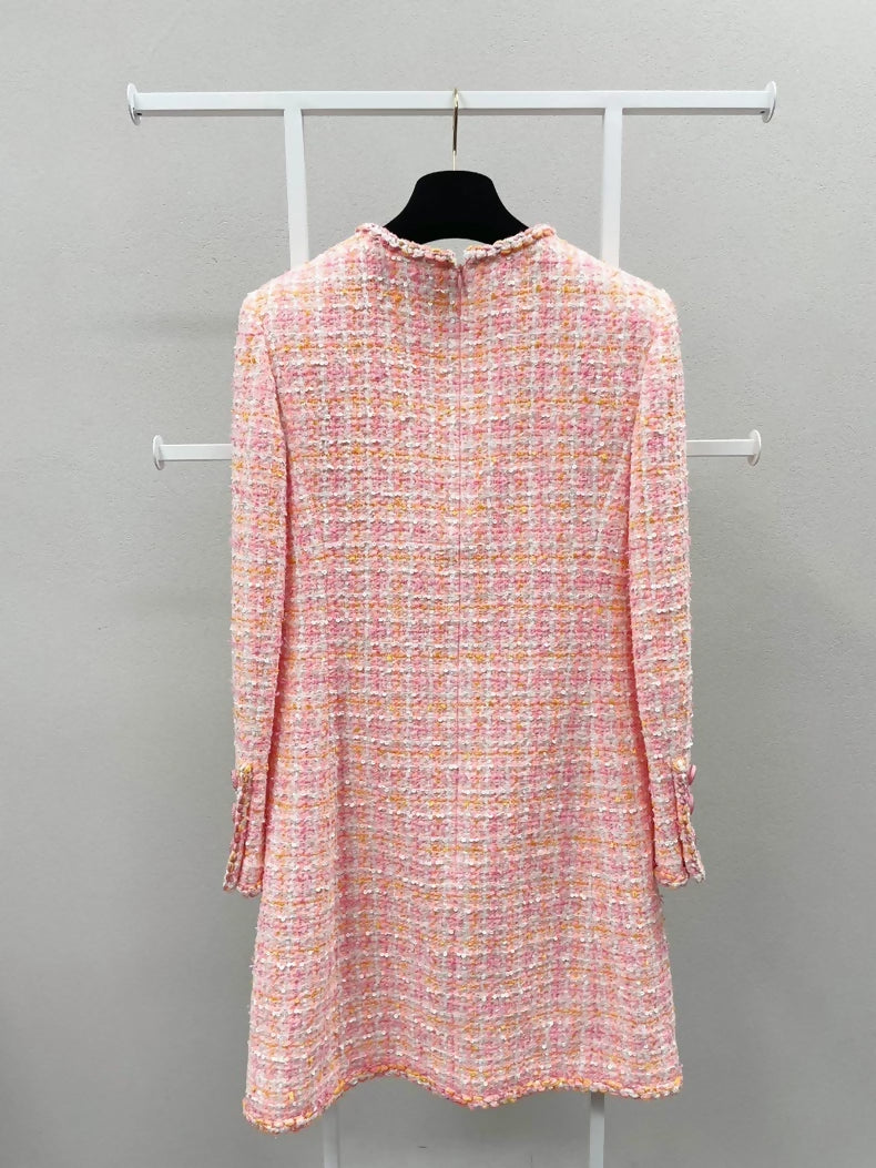 Chanel 19C Pink orange white Tweed Dress
