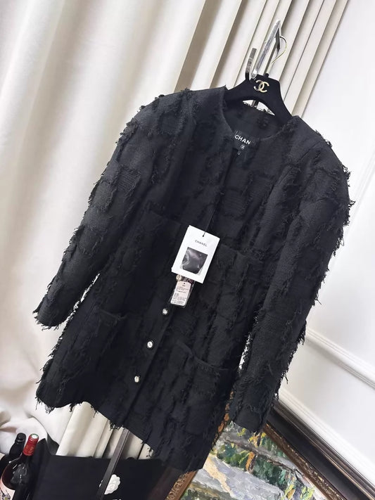 Chanel 21S black fringed tweed jacket