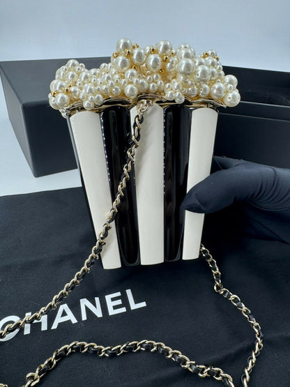 Chanel 2024 Imitation Pearl and Gold-tone Popcorn Minaudière Bag