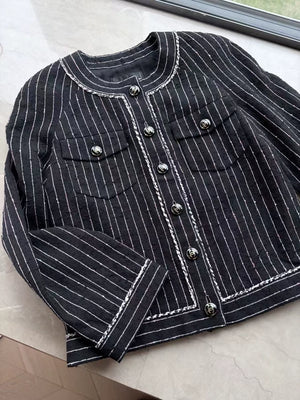Chanel 23P Black Striped Tweed Jacket