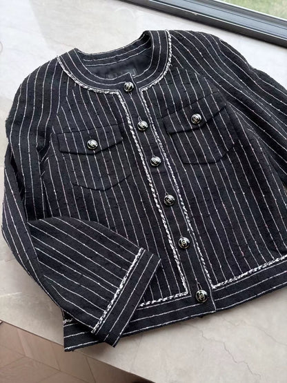 Chanel 23P Black Striped Tweed Jacket