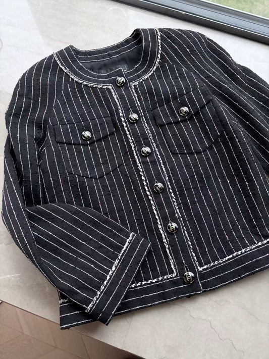 Chanel 23P Black Striped Tweed Jacket