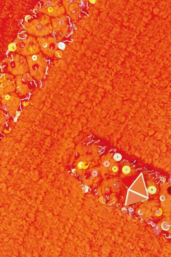 Valentino Orange Tweed Sequin Ostrich Feathers Jacket