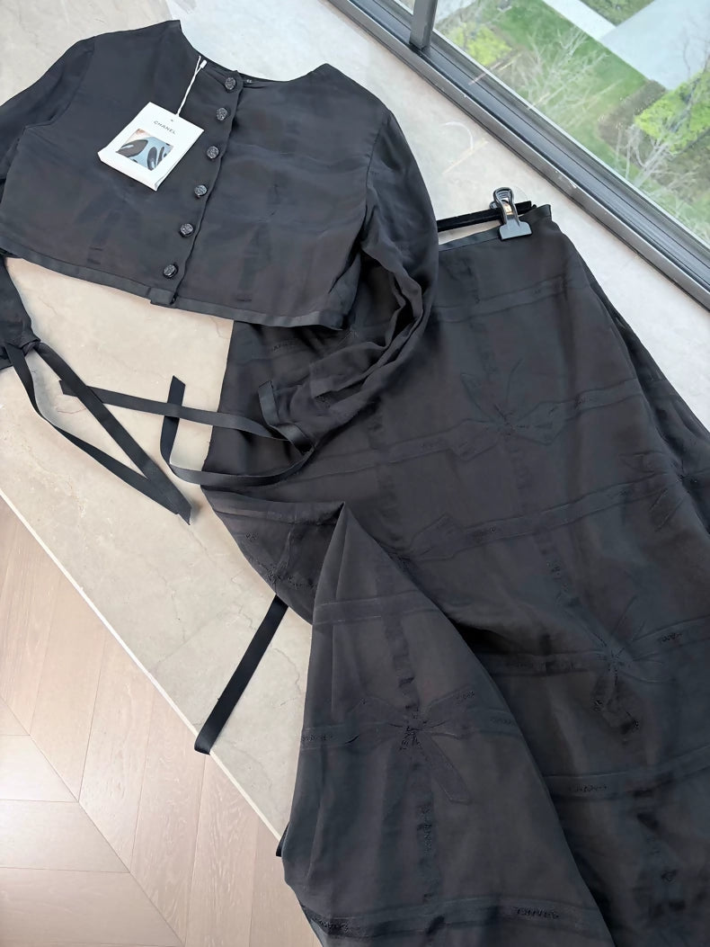 Chanel 24p Black Silk jacket & skirt set