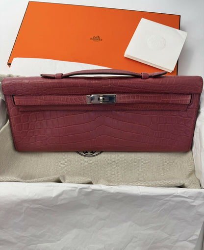 Hermès Kelly Cut Bois de Rose Matte Niloticus Crocodile leather palladium hadware