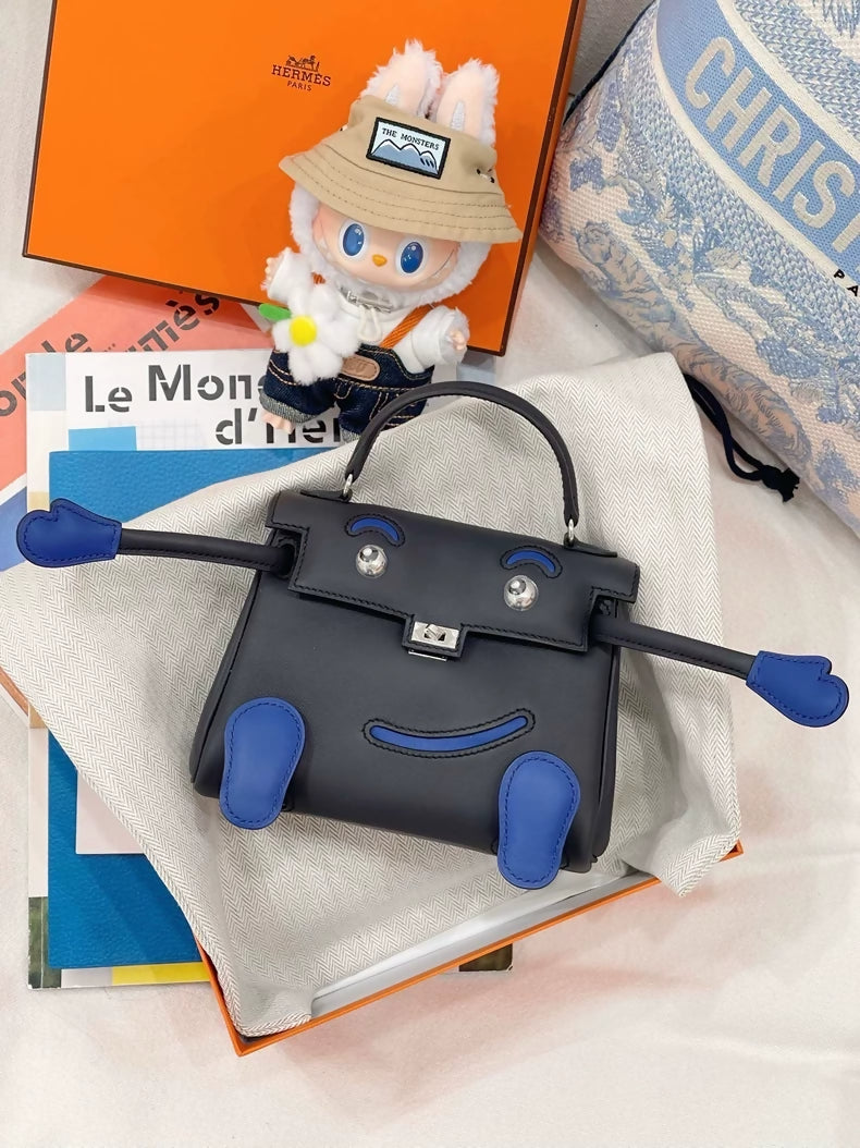 Hermès Kelly doll, indigo and royal blue swift leather palladium hardware