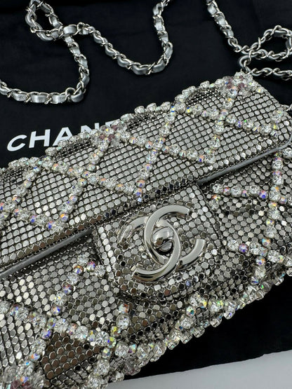 Chanel 2022 Rhinestone Strass & Metal Mini Flap Bag with Silver Tone Hardware