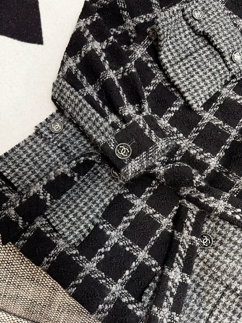 Chanel 22K black and gray plaid jacket