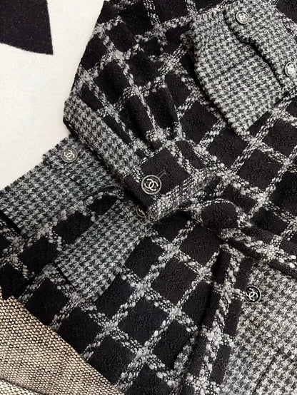 Chanel 22K black and gray plaid jacket