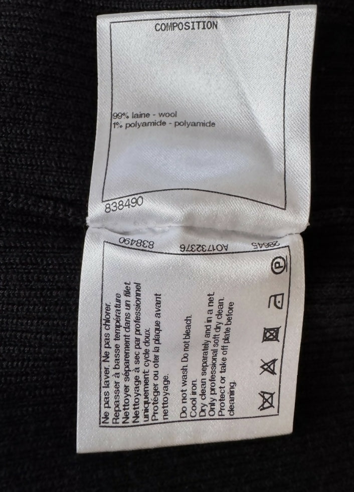 CHANEL 2019 MAXI BLACK CREAM RIBBED WOOL KNIT DRESS FR 44