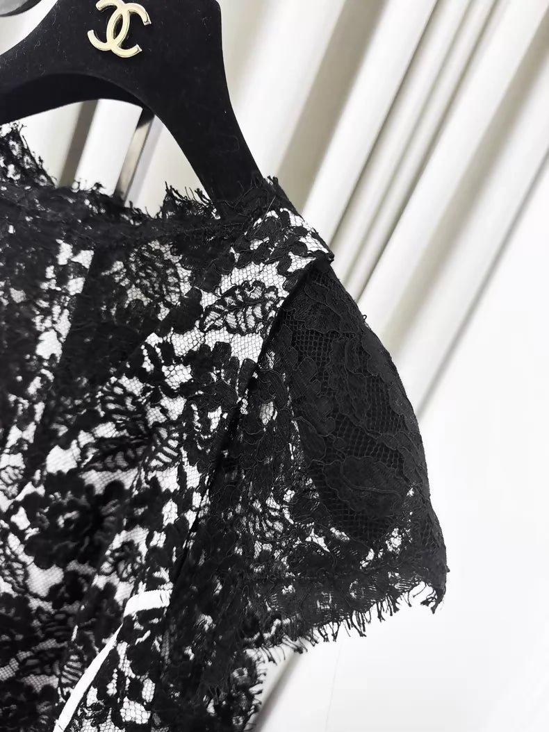 Chanel 2013 black and white lace camellia dress