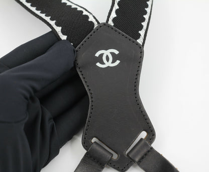 Chanel Vintage 94P Leather & Canvas Coco Mark Suspenders in Black with Gold Hardware