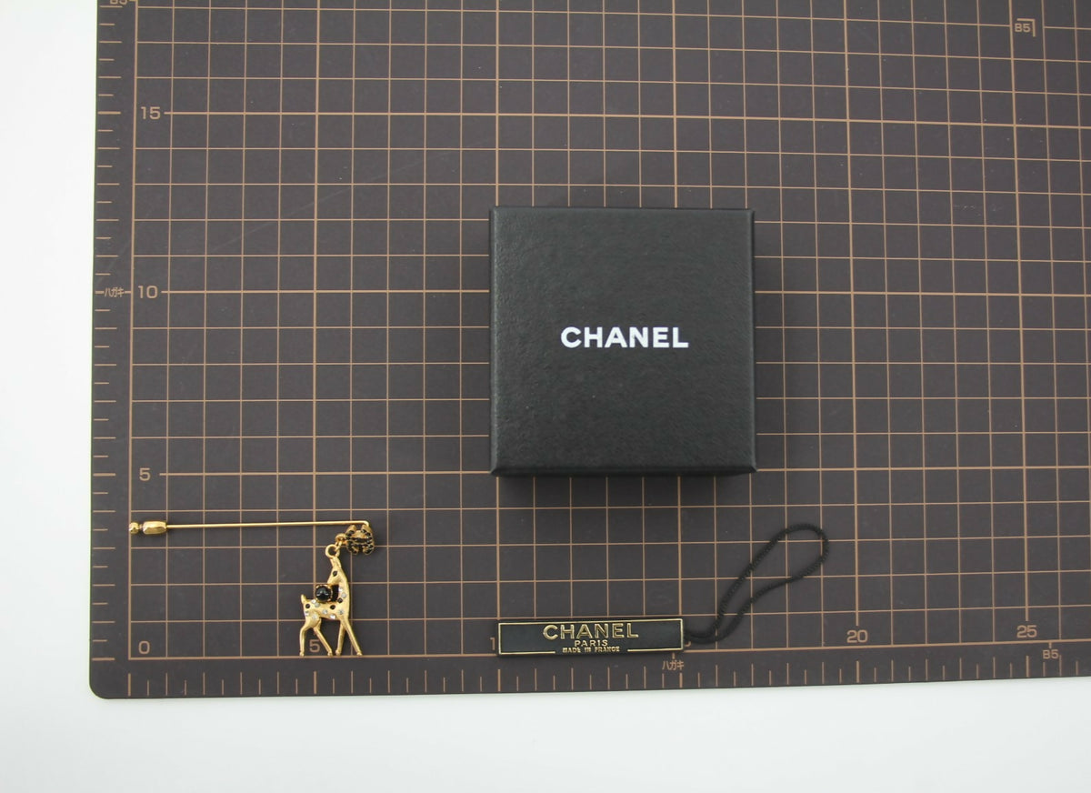 Chanel Vintage 01A Rhinestone Gold Plated Deer Brooch