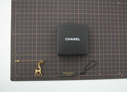 Chanel Vintage 01A Rhinestone Gold Plated Deer Brooch