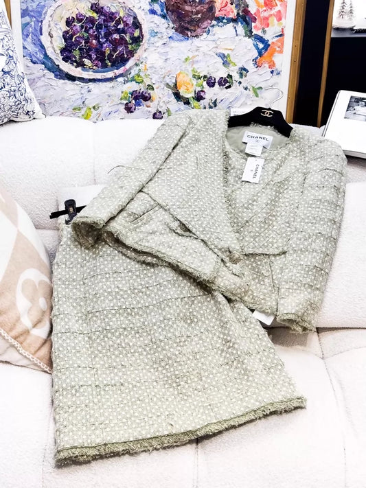 Chanel 2011  green polka dot tweed cardiganand skirt