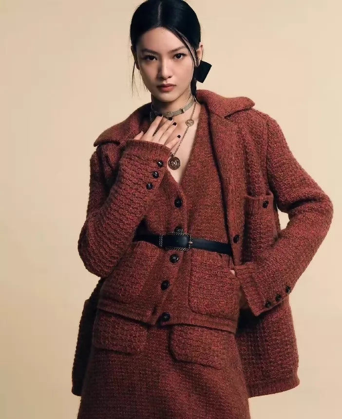 Chanel 24K brown-orange cashmere  knitted thick coat