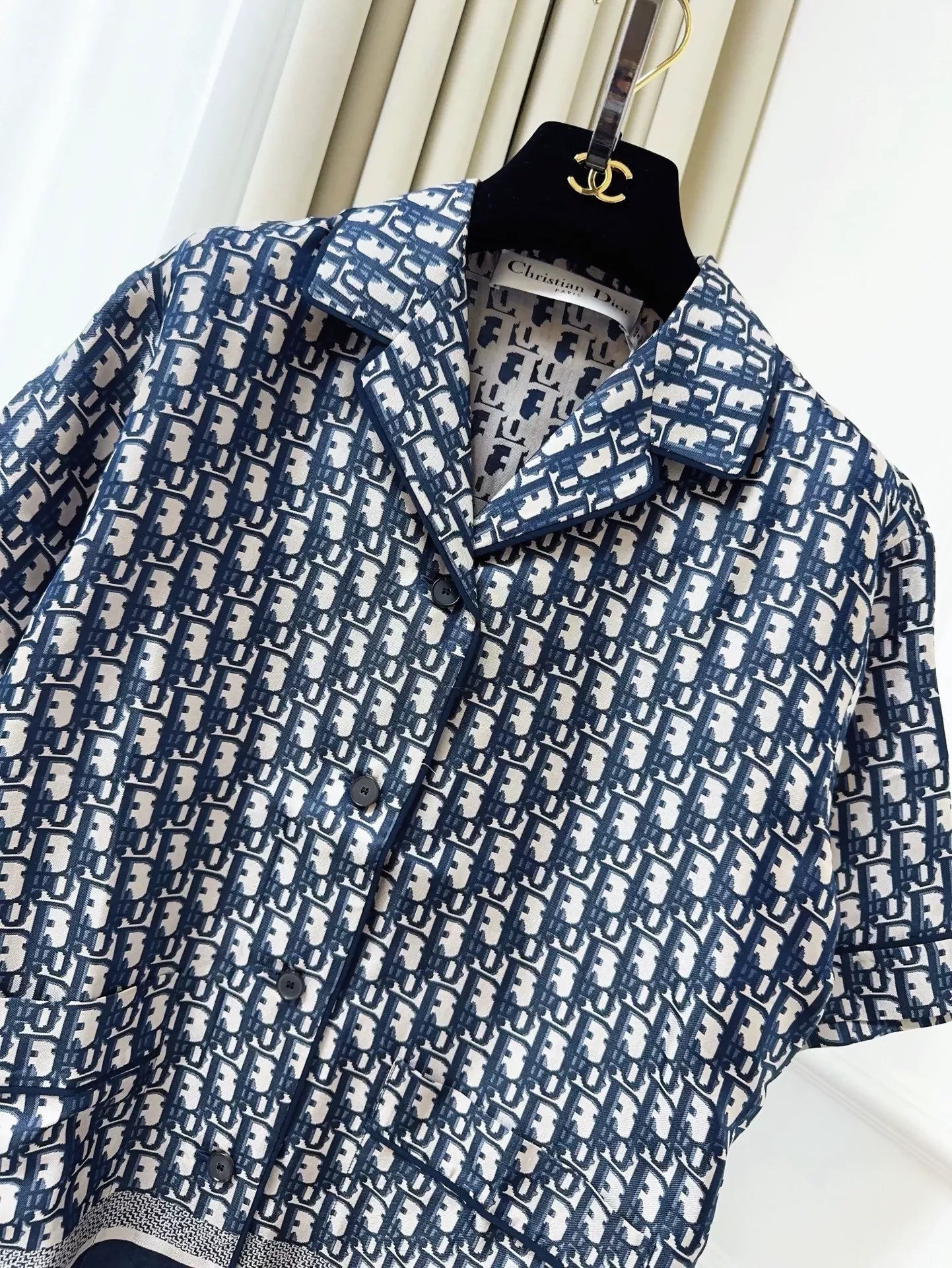 Dior classic blue monogram full-print logo shirt