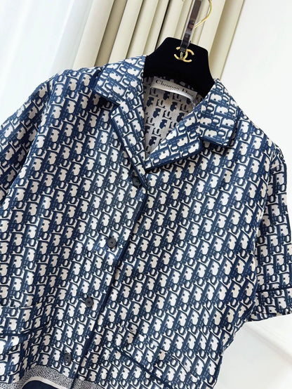 Dior classic blue monogram full-print logo shirt