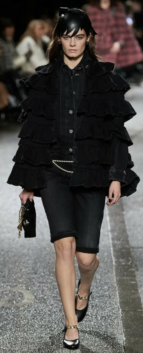 Chanel 24A Paris Manchester Black Denim Coat Jacket Cape FR 36