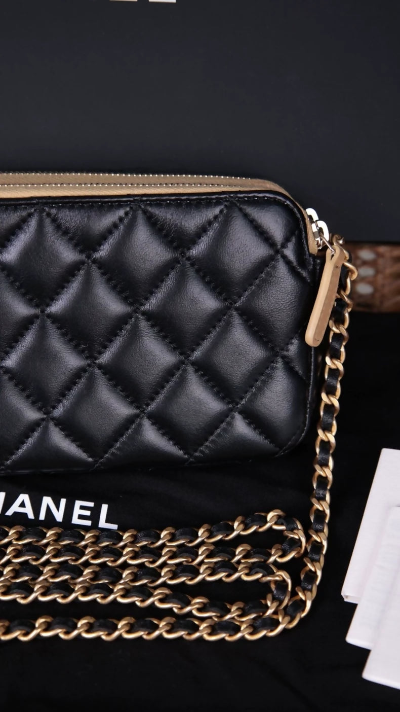 Chanel 25A Camel Suede and Black Lambskin Shoulder Bag