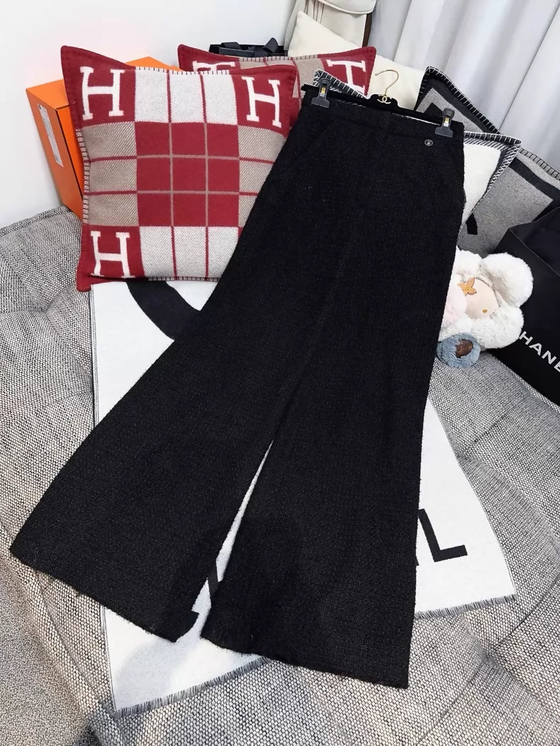 Chanel 19B black tweed wide-leg pants