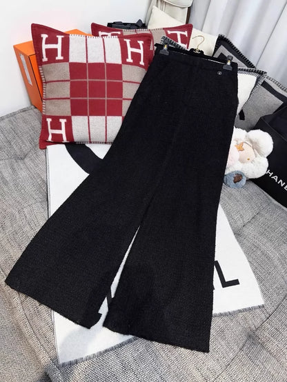 Chanel 19B black tweed wide-leg pants