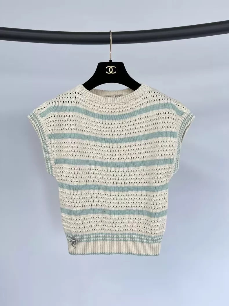 Emilio Pucci 2023 striped openwork knit sleeveless top