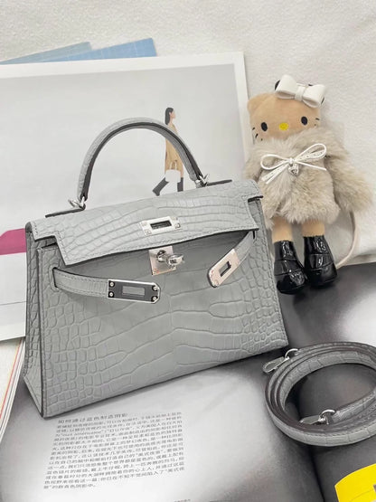 Hermes Mini Kelly 20 Gris Ciment Matte Alligator leather palladium hardware