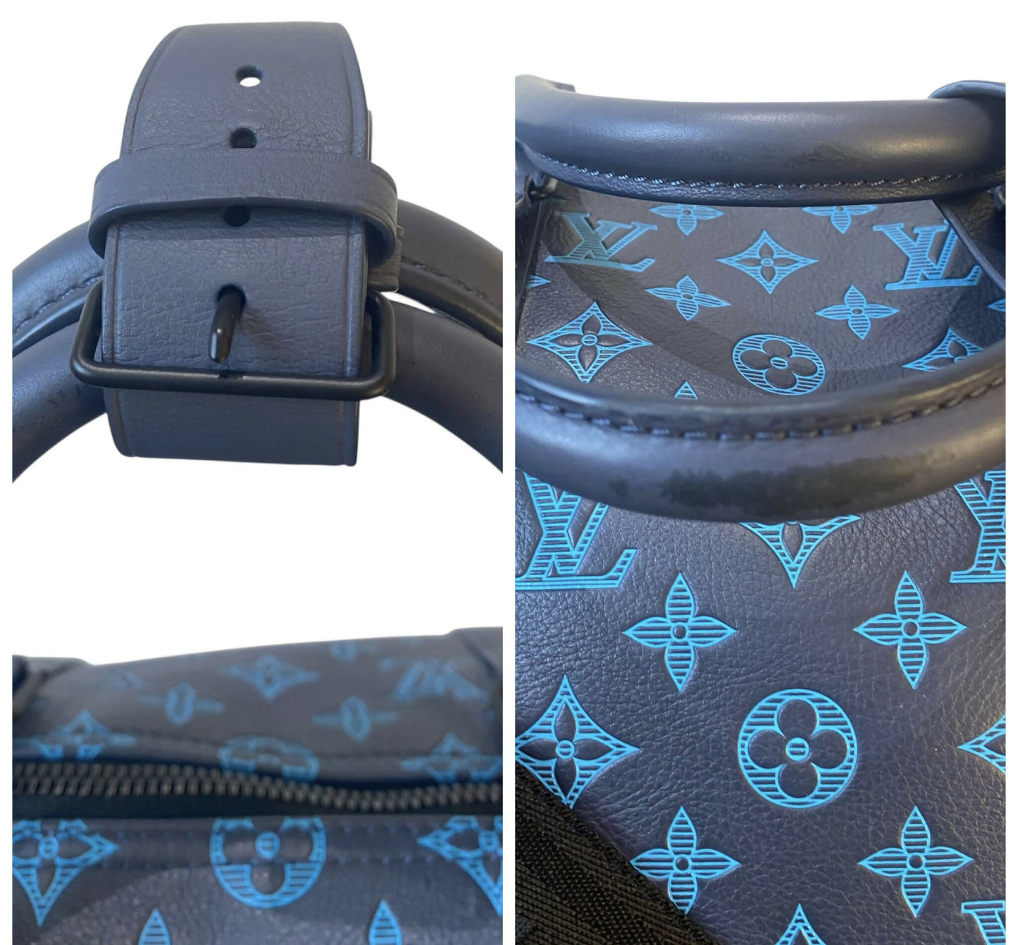 Louis Vuitton LIMITED EDITION Keepall Navy Teal River Bandouliere 50 Monogram Shadow!