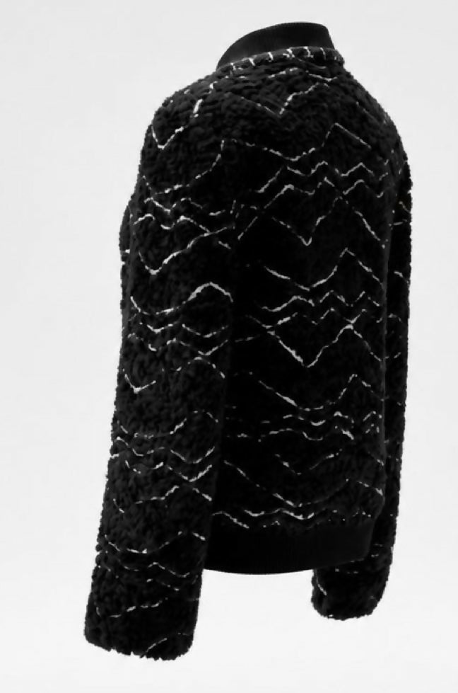 Chanel 19B Black Fuzzy Alpaca CC Zipper Bomber Jacket Coat FR 36
