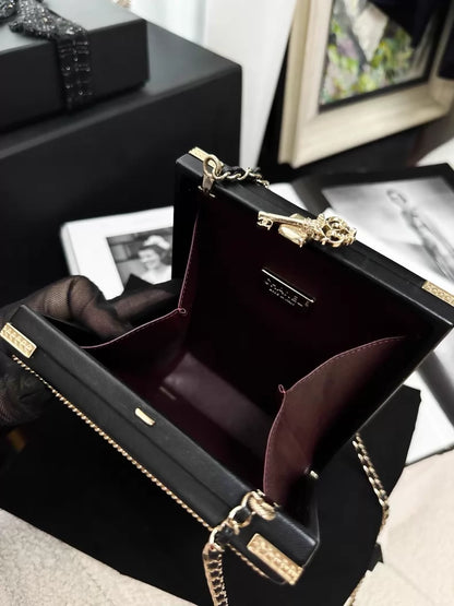 Chanel 17A  Black and Gold Lambskin Ritz-Carlton Box Bag with gold Chain