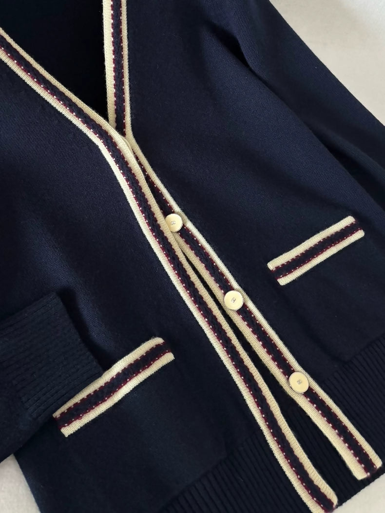 Chanel 26P Navy Blue Knit Cardigan